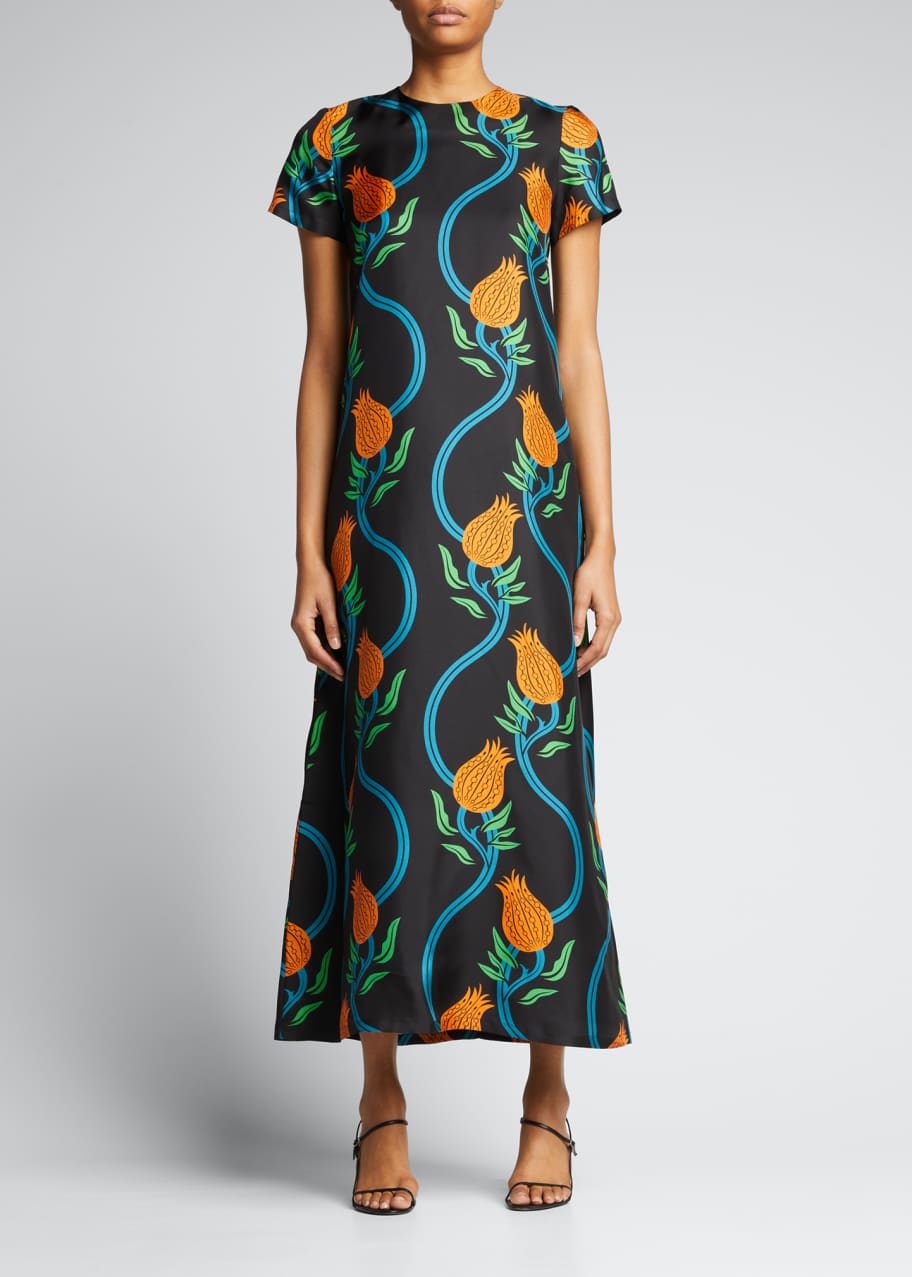 La DoubleJ Floral-Print Silk Midi Swing Dress - Bergdorf Goodman