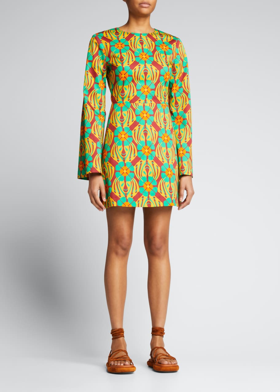 La DoubleJ Spock Abstract-Print Flare-Sleeve Mini Dress - Bergdorf Goodman