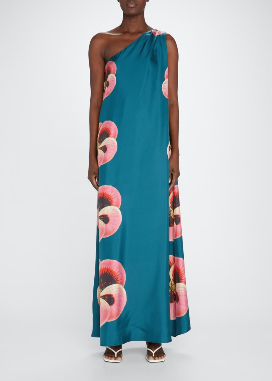 La DoubleJ Roy Pansy-Print One-Shoulder Silk Twill Maxi Dress - Bergdorf  Goodman