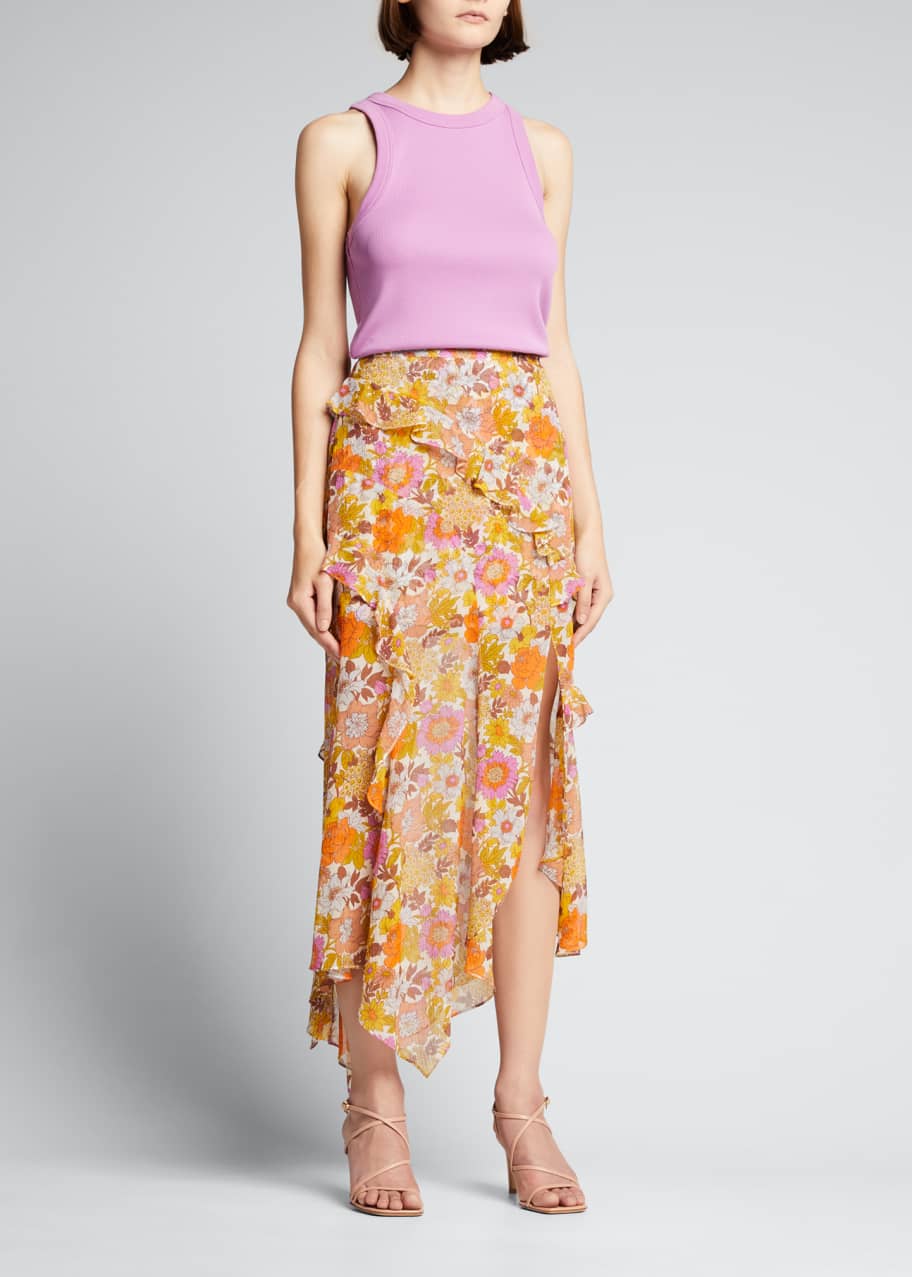Veronica Beard Eleonora Slit Ruffle Floral-Print Skirt - Bergdorf