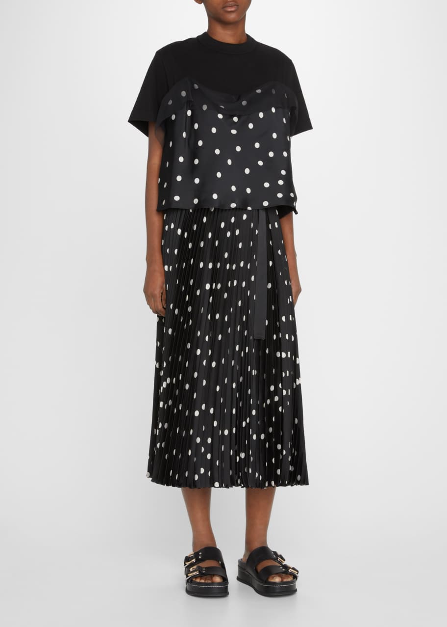 SACAI Polka Dot-Print Pleated Maxi Skirt w/ Belt - Bergdorf Goodman