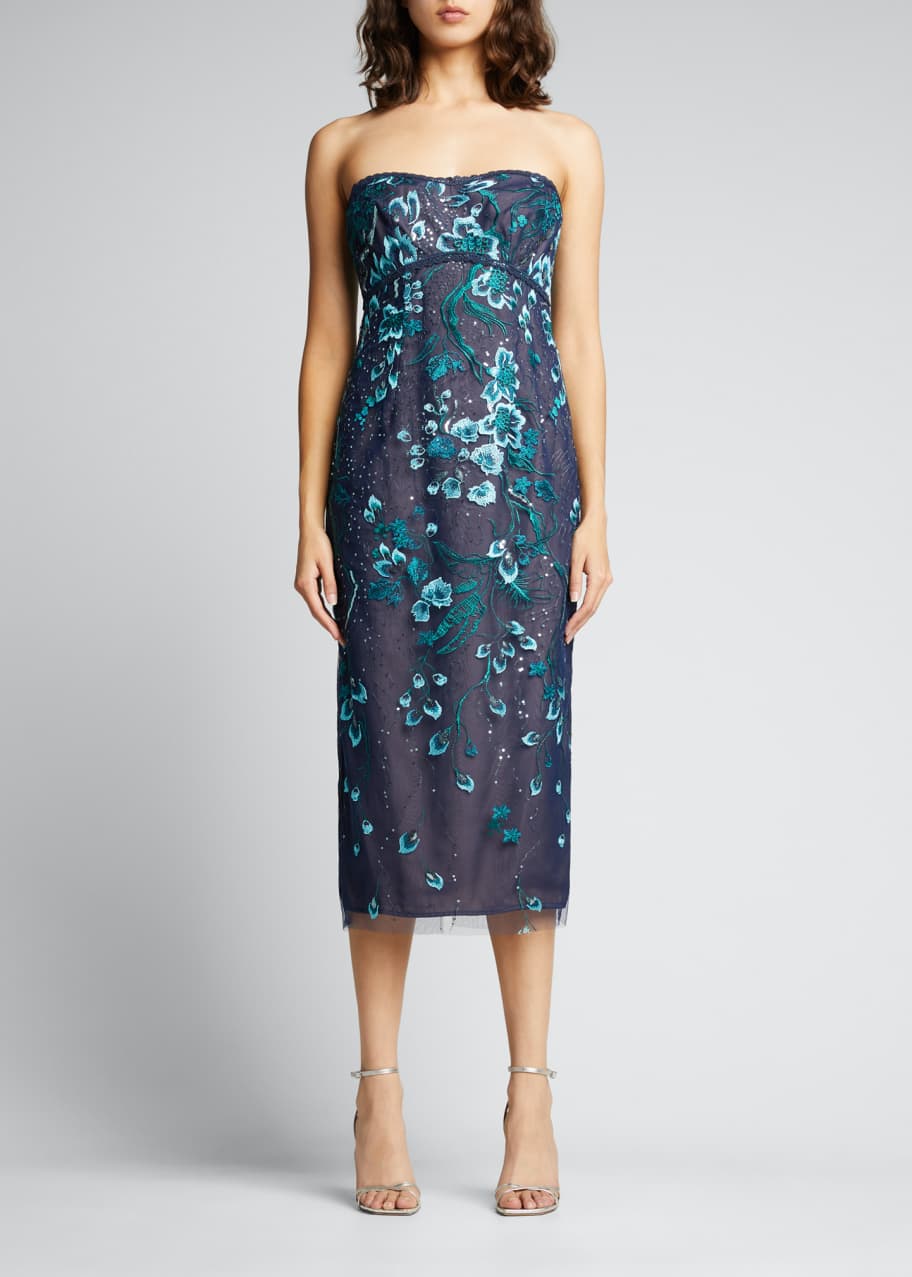 marchesa notte blue embroidered dress Hope & Ivy Isabel Embroidered Long-Sleeve Button-Front Midi Dress, UK8 main image 0