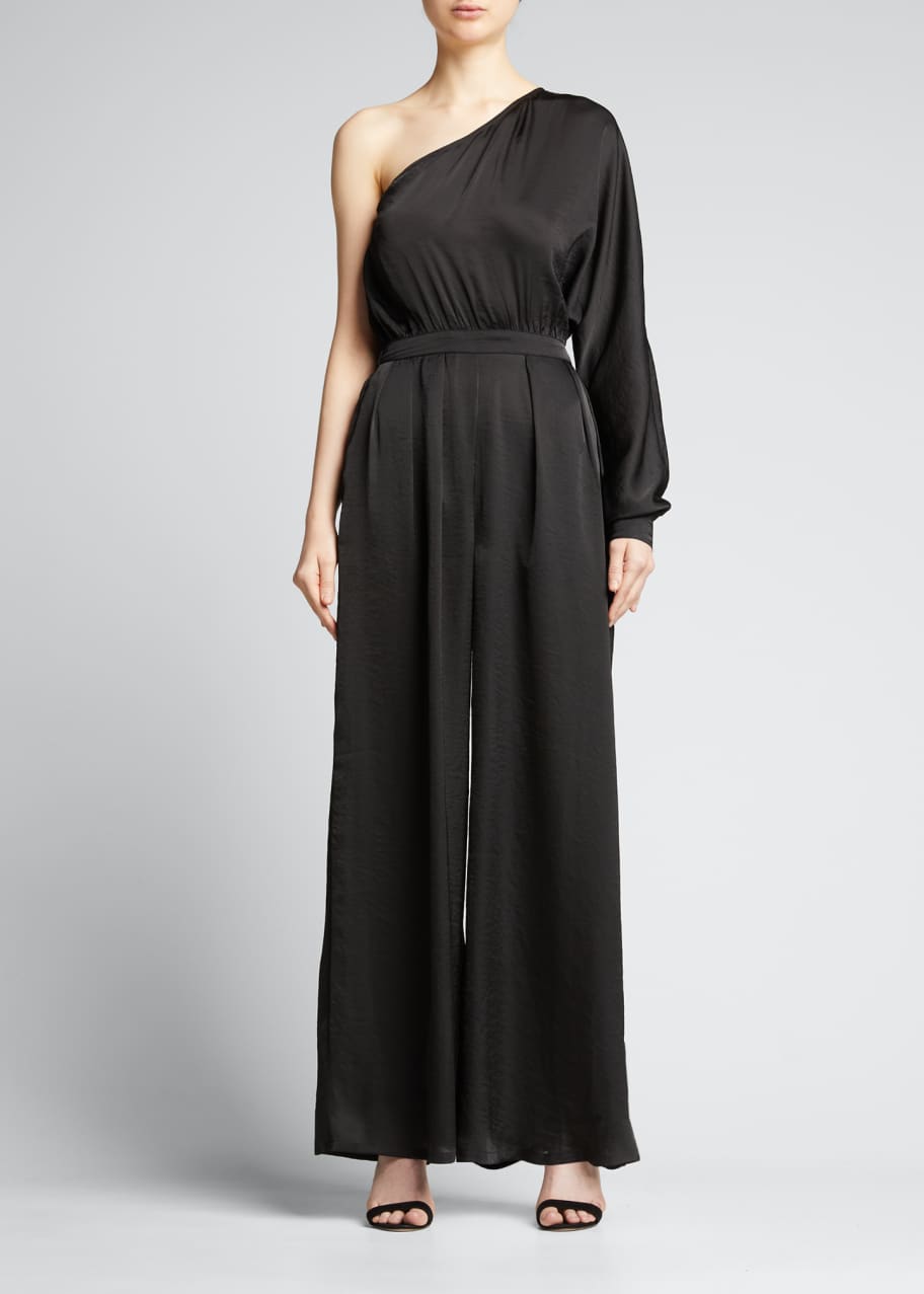 Rivet Utility Flirt OneShoulder Satin Jumpsuit Bergdorf Goodman