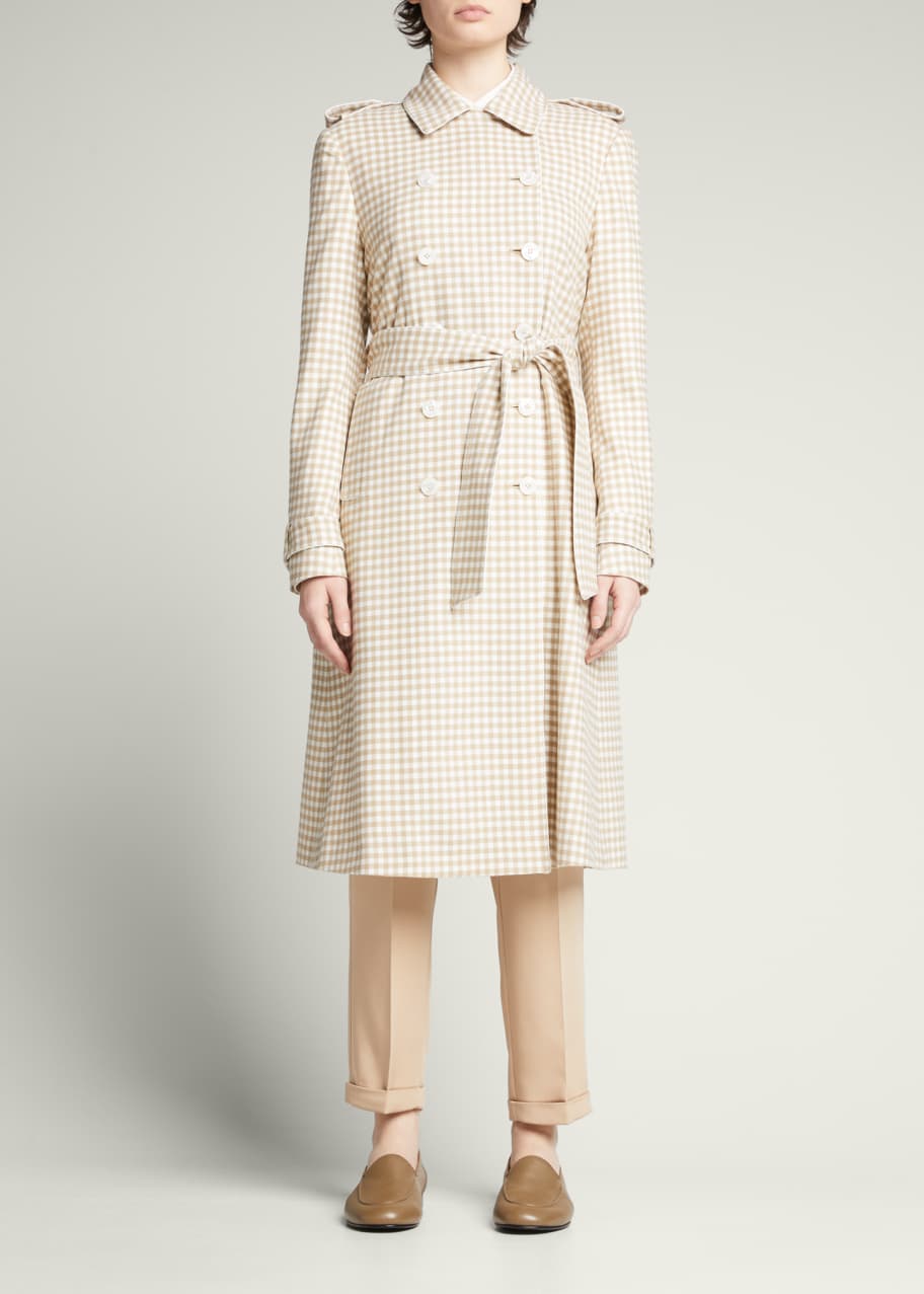 Kiton Gingham Double-Breast Belted Trench Coat - Bergdorf Goodman