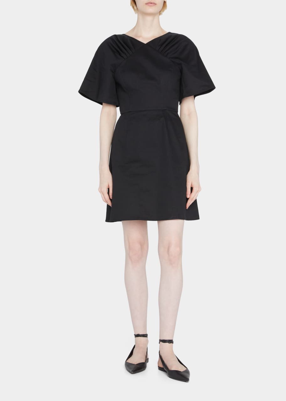 slim fit dress slacks Boat neck dress with gathered waist and flared skirt main image 1