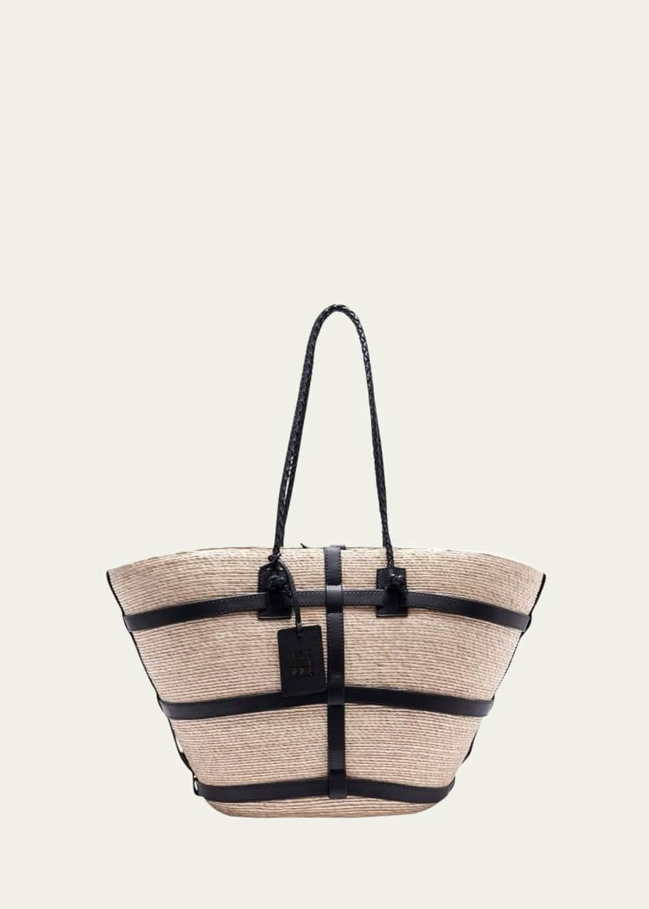 Image 1 of 1: Watermill Large Straw & Leather Tote Bag