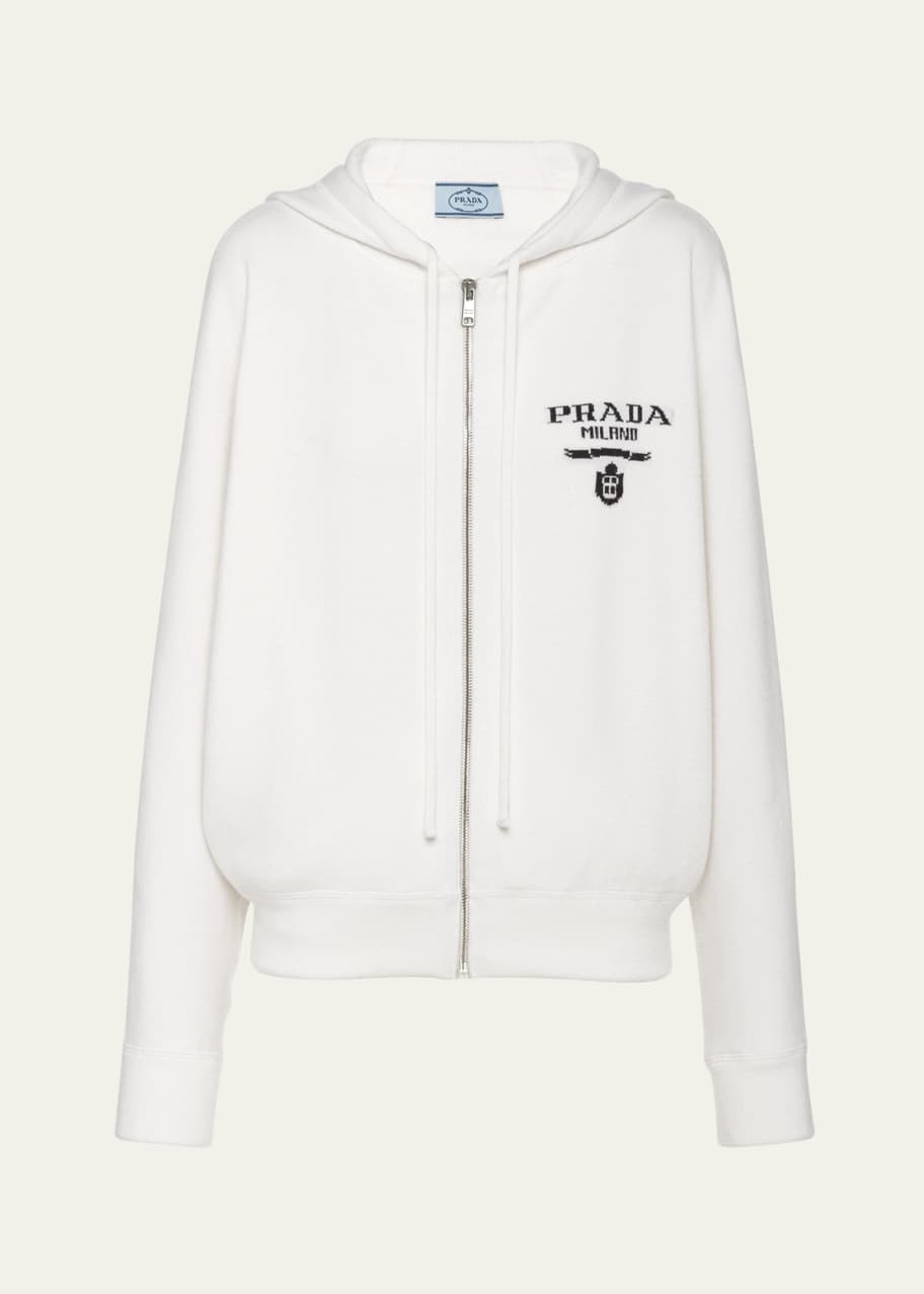 Prada Cashmere Zip-Up Sweatshirt with Logo Detail - Bergdorf