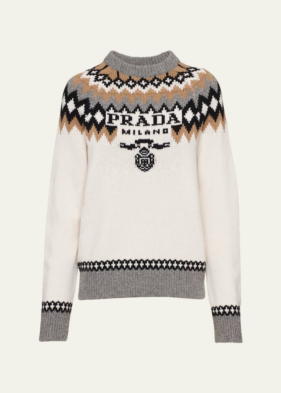 PRADA ニット　カウチン Prada Logo Fair Isle Cashmere Crewneck Sweater - Bergdorf Goodman