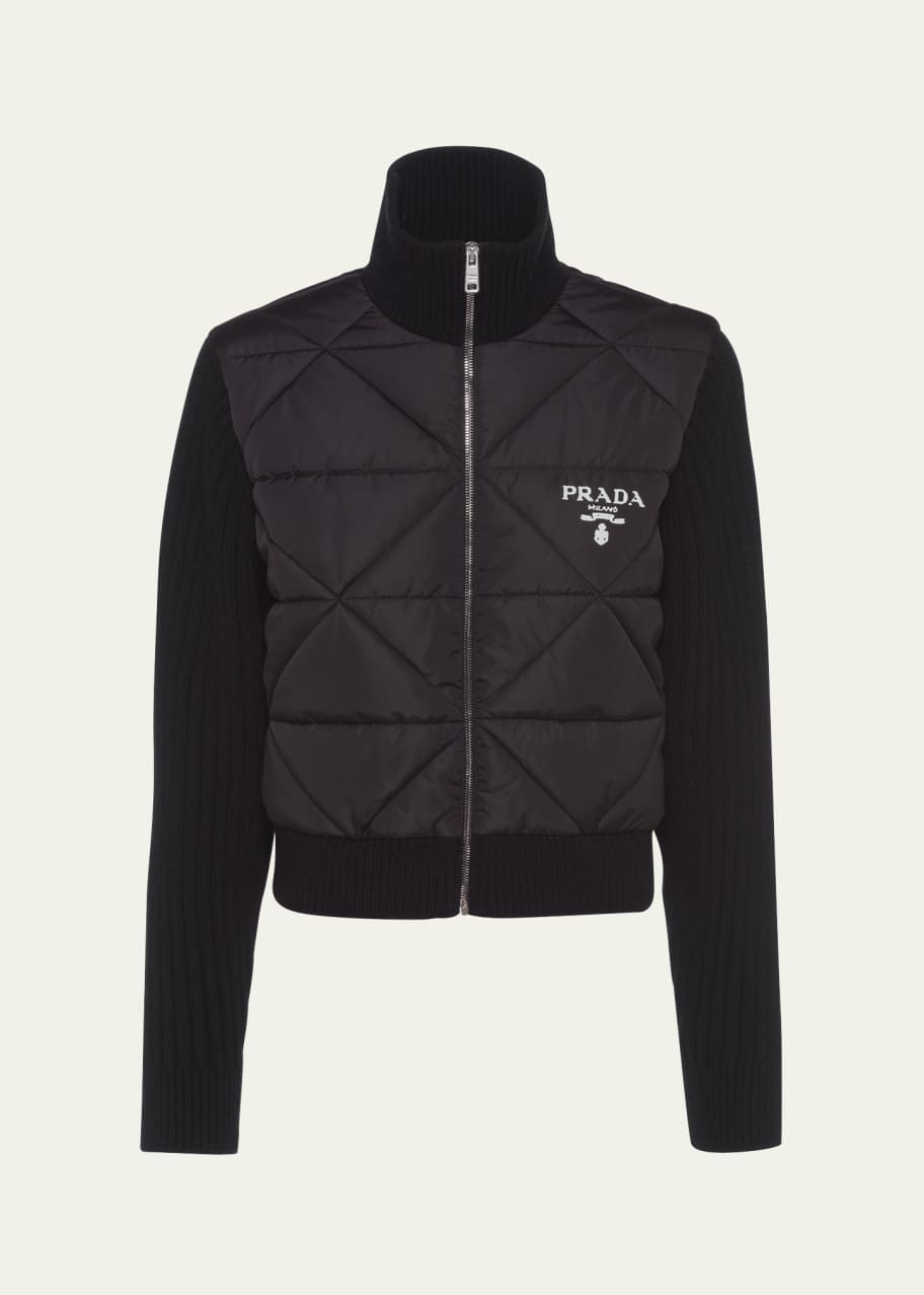 Prada Quilted Nylon Zip Up Jacket with Wool Sleeves Bergdorf Goodman