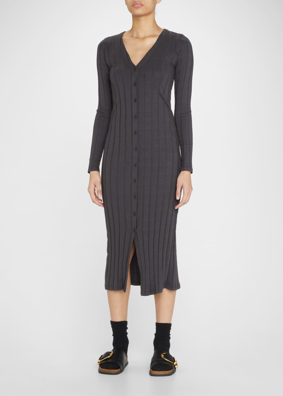 Monrow Flat-Rib Midi Cardigan Dress - Bergdorf Goodman