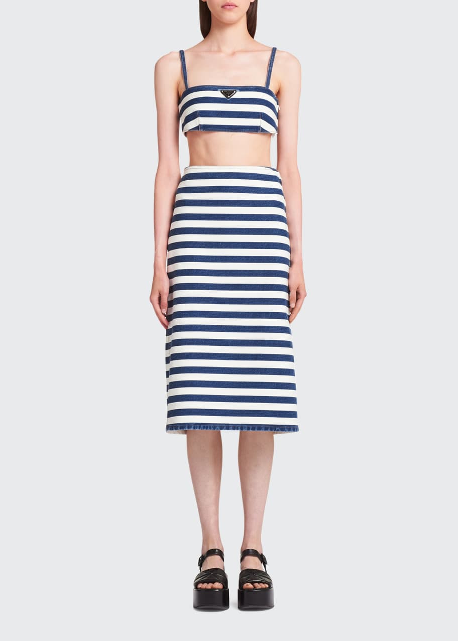 Prada Striped Denim Straight Midi Skirt - Bergdorf Goodman