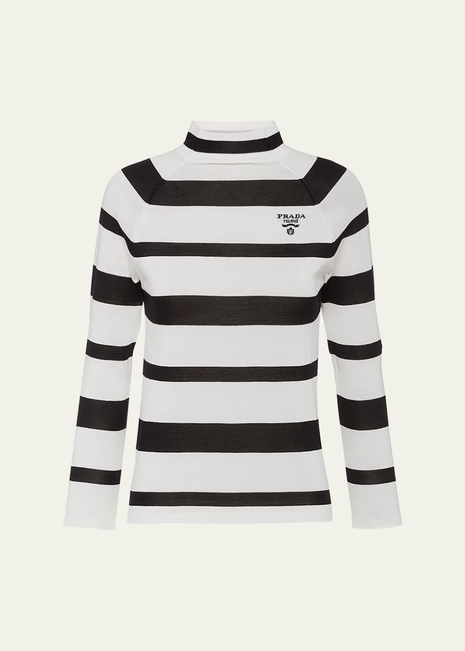 Image 1 of 1: Stripe Logo-Intarsia Mock-Neck Top