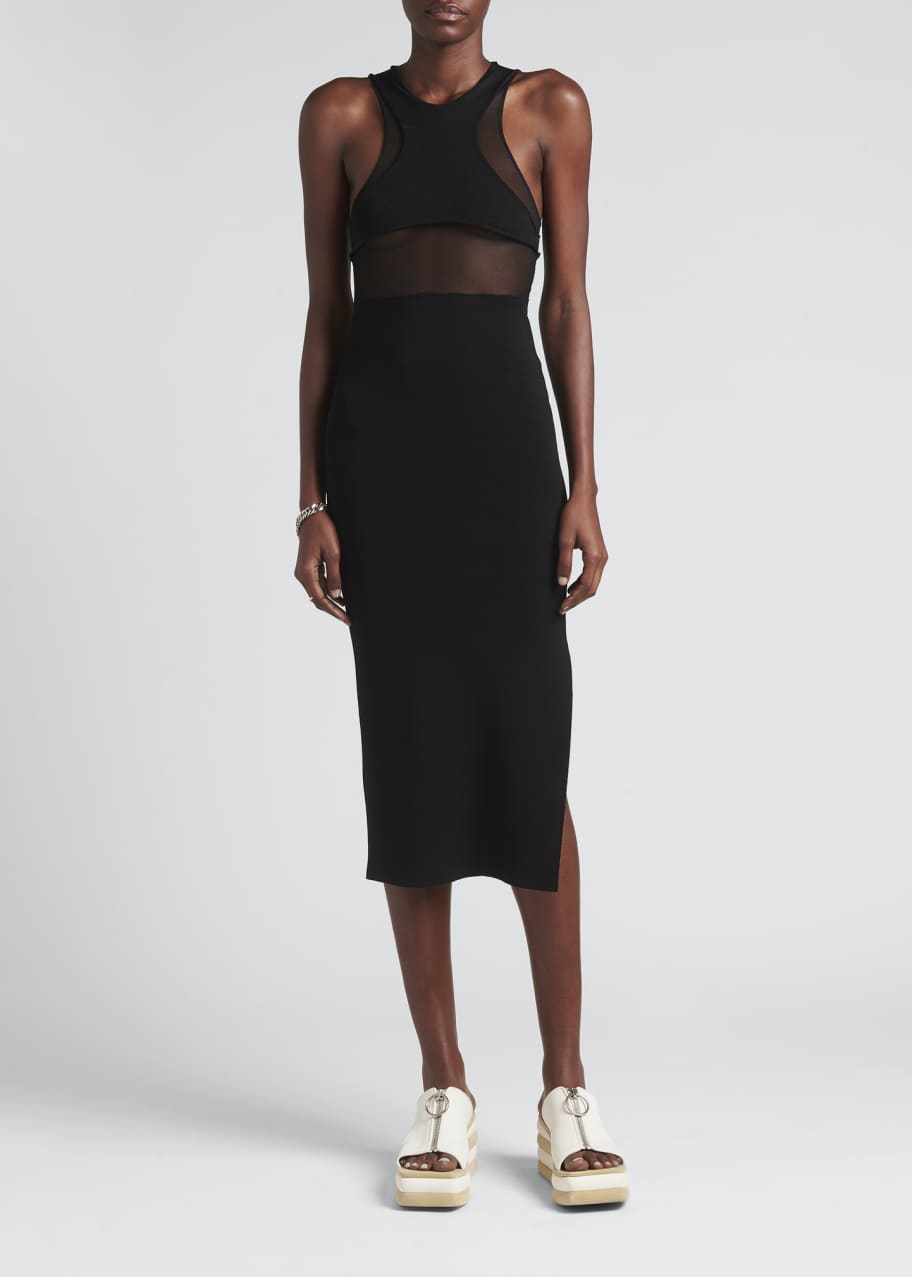 Stella McCartney Knit Body-Con Midi Dress w/ Mesh Panels - Bergdorf Goodman