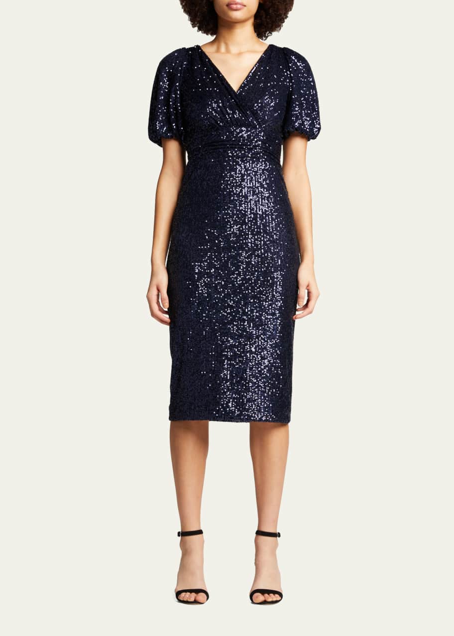 Rickie Freeman for Teri Jon Stretch Sequin Draped Sheath Dress Bergdorf Goodman