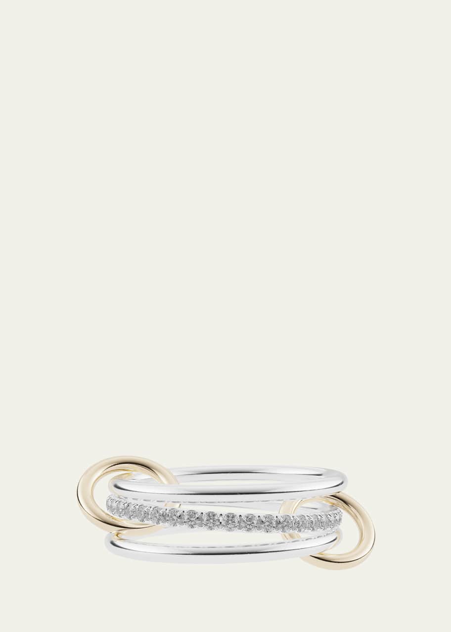 Sonny SG Gris Thin 3-Linked Ring in Sterling Silver and Gray Pave Diamonds with Yellow Gold Connectors