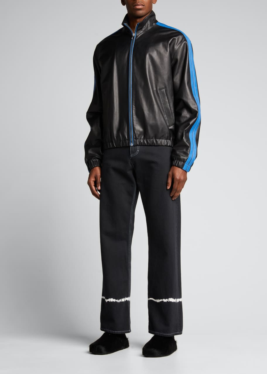 MARNI Logo-Appliquéd Striped Leather and Knitted Varsity Jacket for Men