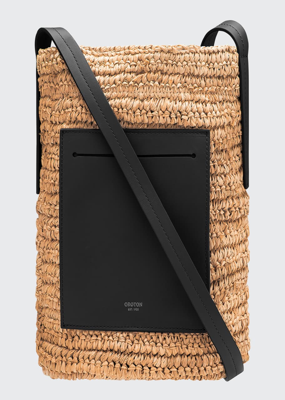 OROTON Jensen Straw Leather Bucket Bag Bergdorf Goodman