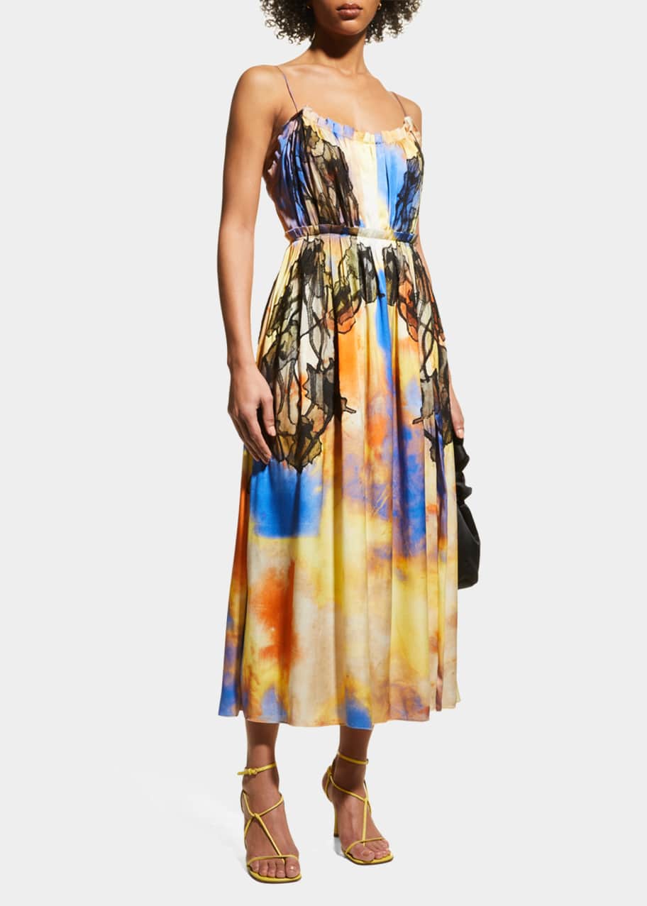 Jason Wu Collection Ombre Thigh-Slit Pleated Silk Charmeuse Dress w/ Lace  Embroidery - Bergdorf Goodman