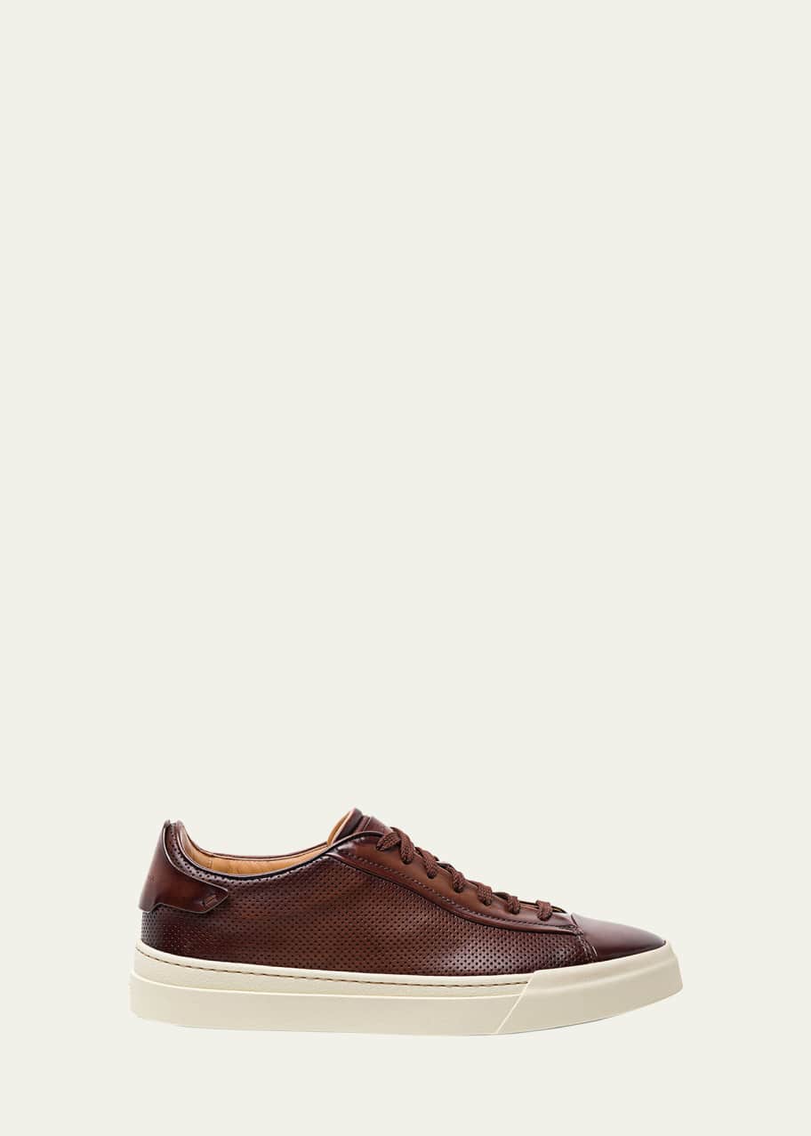 Image 1 of 1: Men's Perforated Leather Low-Top Sneakers