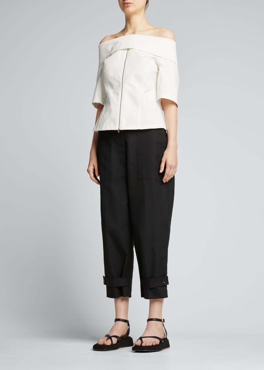 3.1 Phillip Lim Structured Cotton Off-Shoulder Zip-Front Top