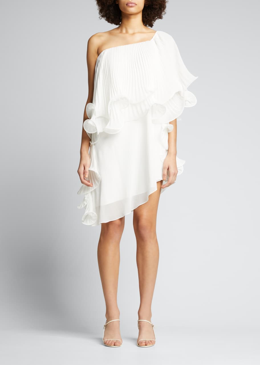 badgley mischka one shoulder mini dress Draped One Shoulder Gown