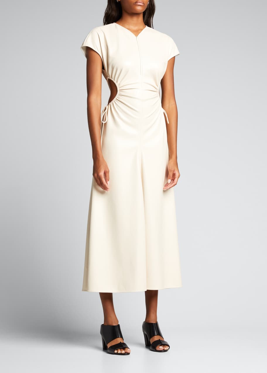 knee length dresses for ladies SHE'S DIFFERENT CUT OUT FAUX LEATHER MINI DRESS IN WHITE – AKIRA