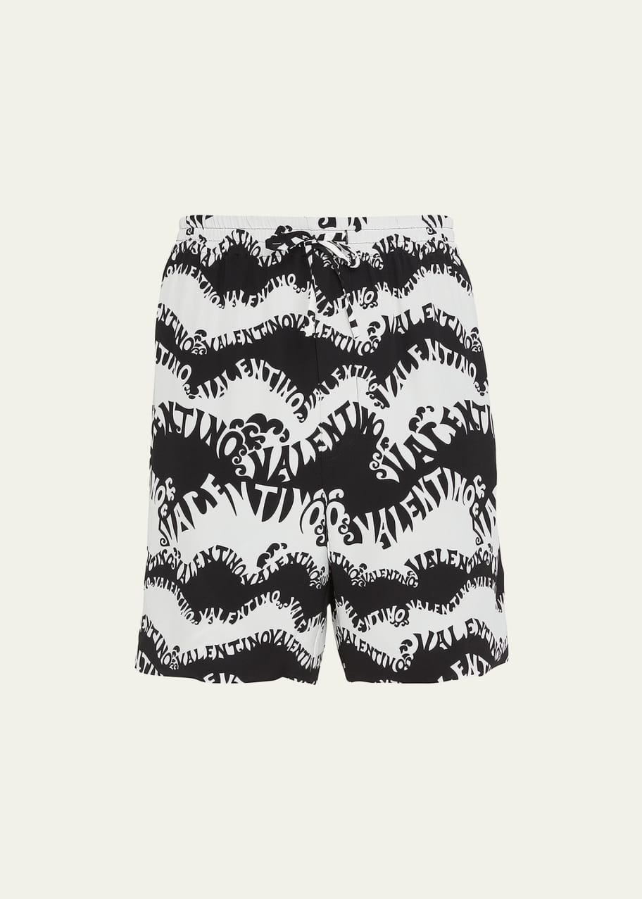Valentino Garavani Men's Signature Wave-Print Silk Shorts