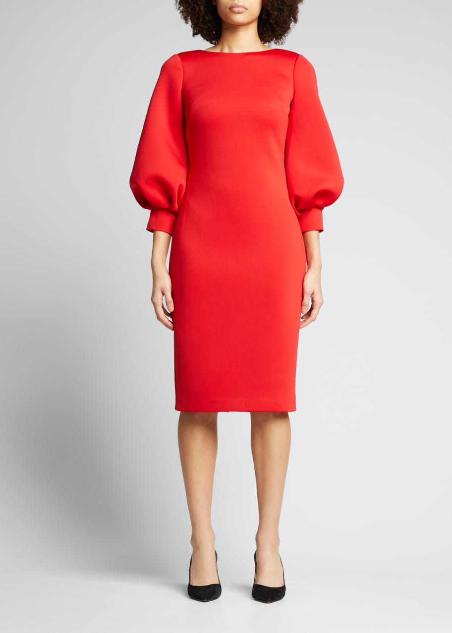 Badgley Mischka Collection Puff Sleeve Bow Back Scuba Dress Bergdorf Goodman