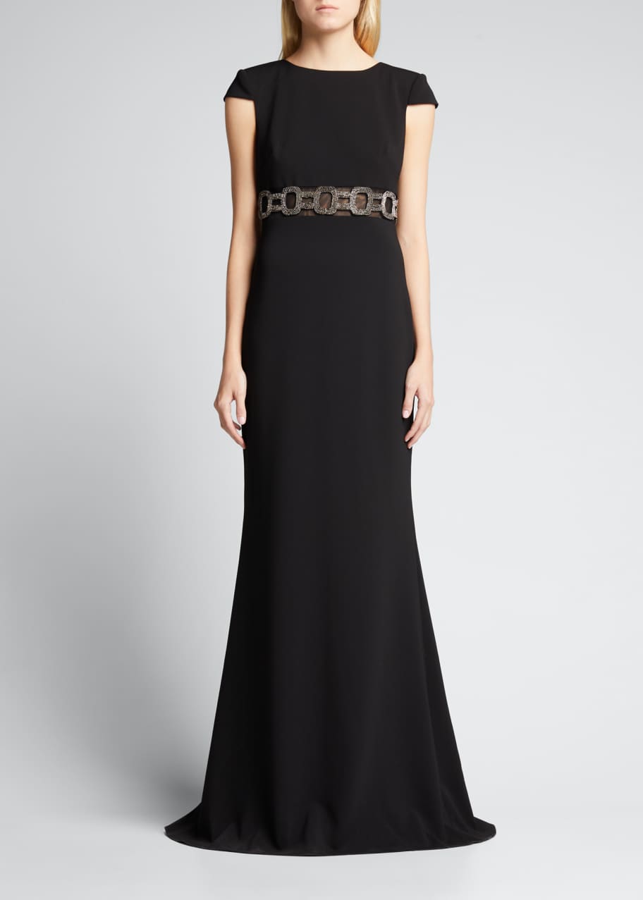 Badgley mischka beaded cap sleeve gown best sale
