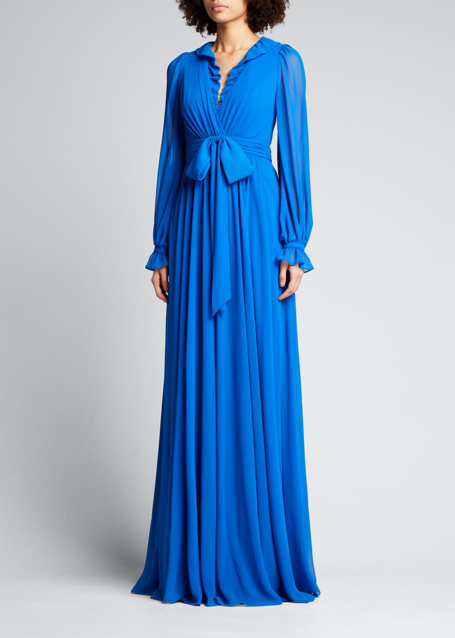 princess polly baby blue dress Badgley Mischka Navy Blue Plisse Ruffle Detail Embellished Maxi Dress M Badgley  Mischka
