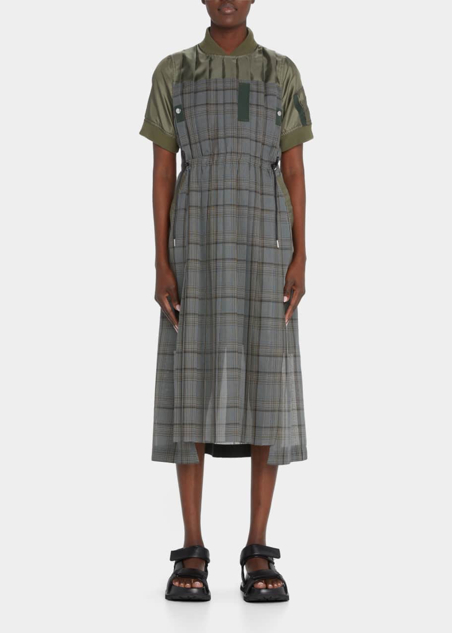 SACAI MixedMedia Glencheck Utility Midi Shirtdress Bergdorf Goodman