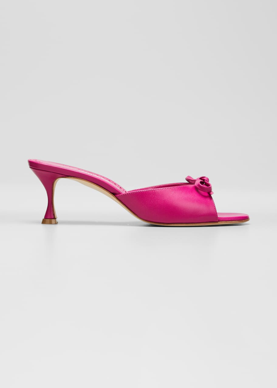 Manolo Blahnik Lambskin Bow Kitten-Heel Mule Sandals - Bergdorf Goodman