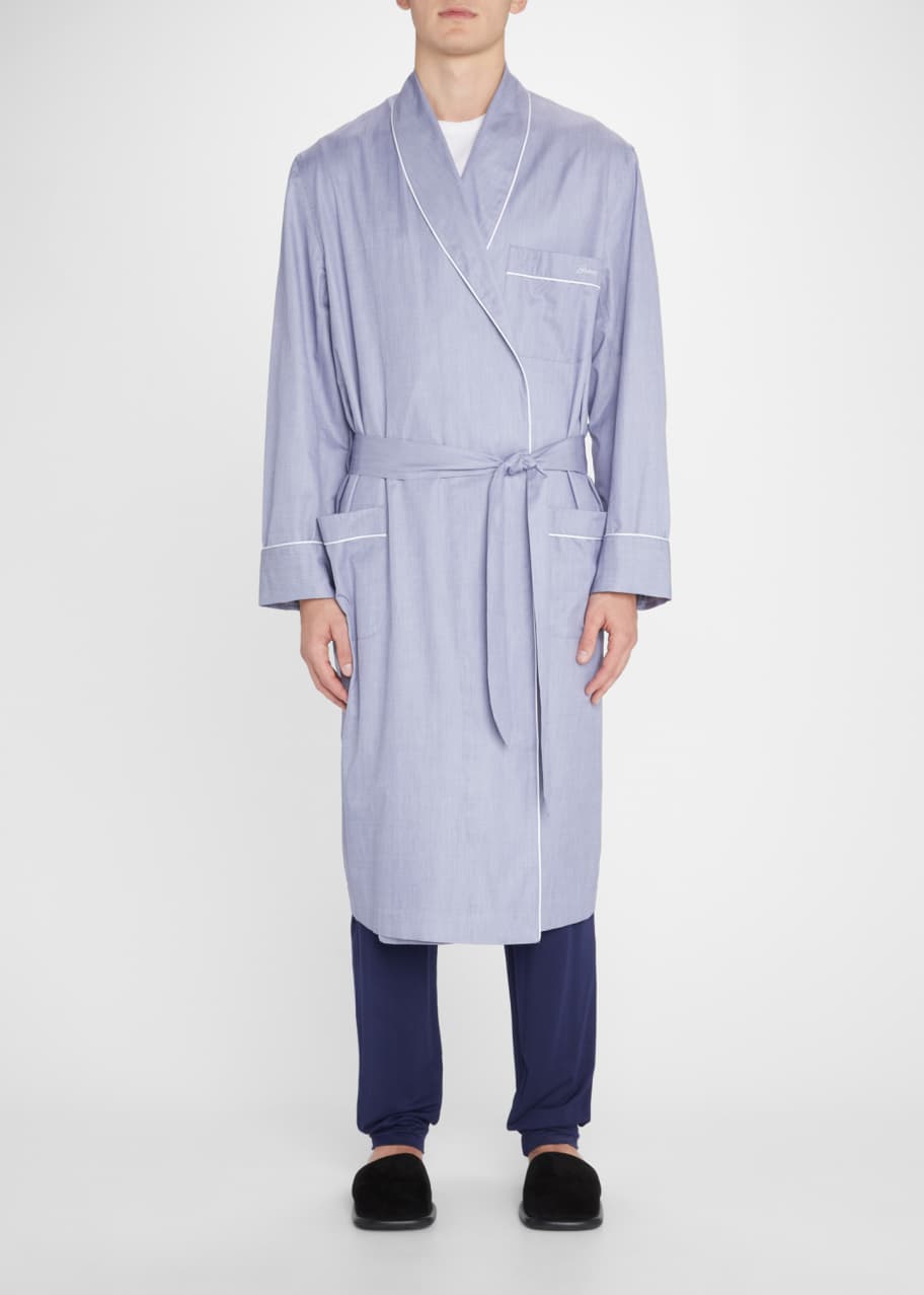 Brioni Men's Cotton Logo Robe - Bergdorf Goodman