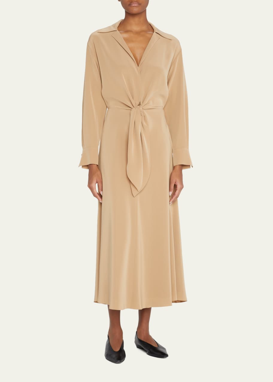 Vince Long-Sleeve Tie-Front Maxi Shirtdress - Bergdorf Goodman