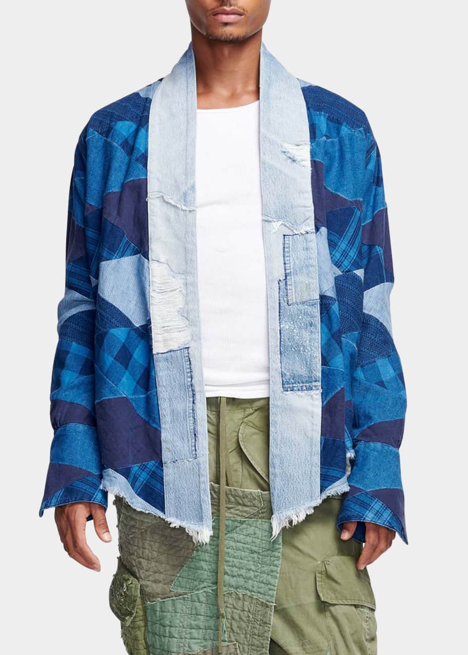 Greg Lauren Men's Plaid Diamond Patchwork Kimono Jacket - Bergdorf