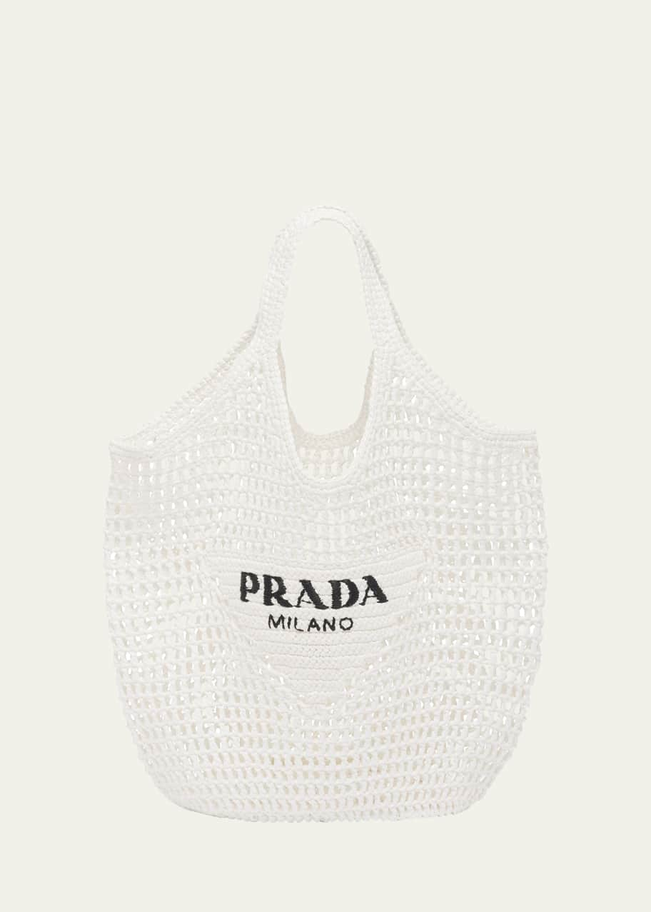 Prada Logo Checkered Raffia Tote Bag - Bergdorf Goodman