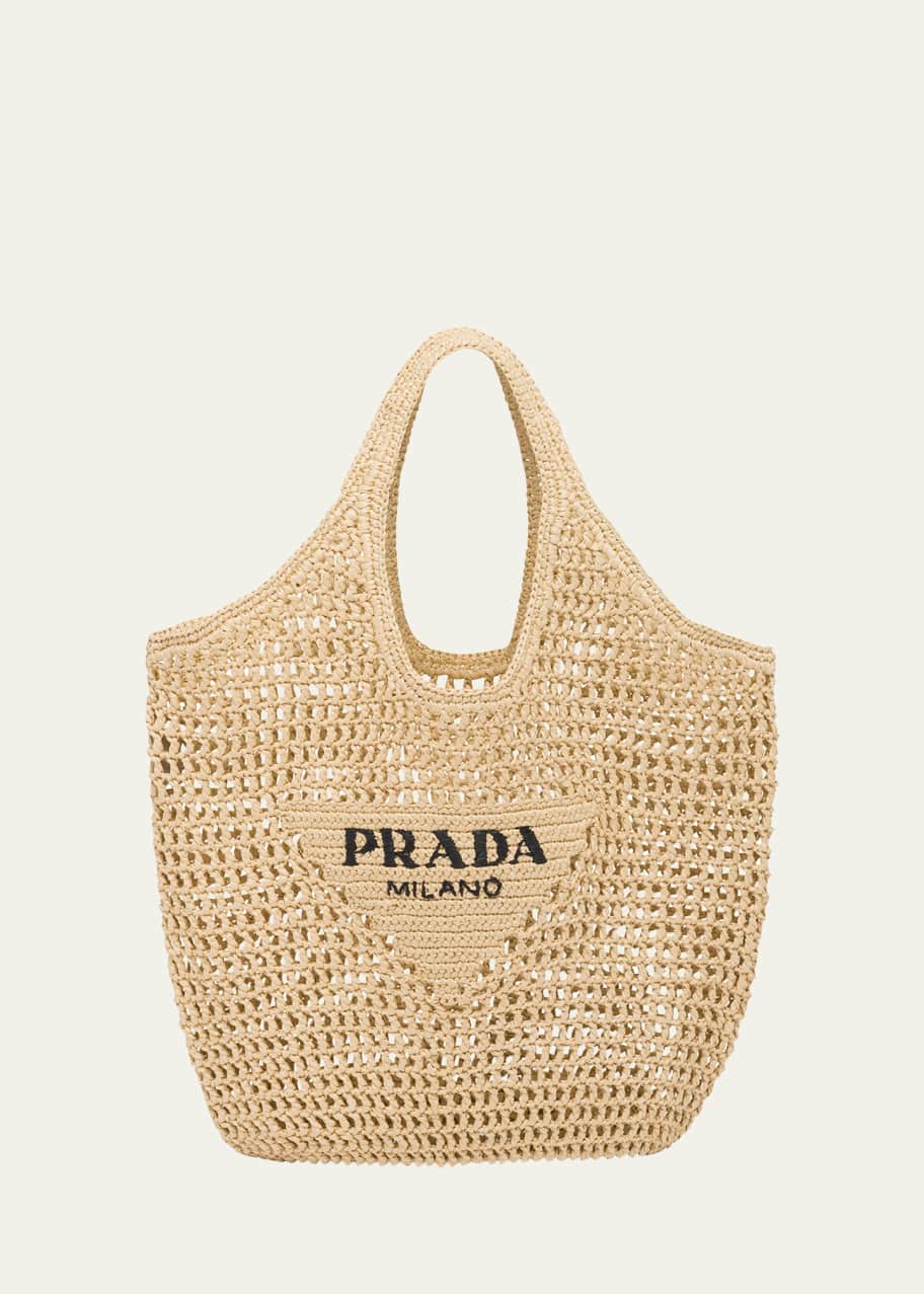 Prada Triangle Logo Net Raffia Shopper Tote Bag - Bergdorf Goodman