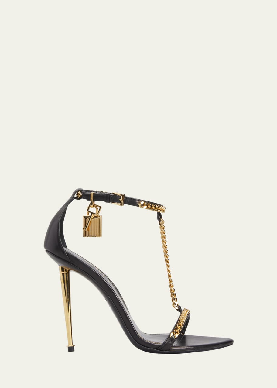 TOM FORD Padlock T-Strap Chain Leather Sandals - Bergdorf Goodman