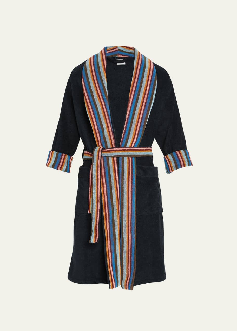 Men s Artist Stripe Towelling Dressing Gown Robe