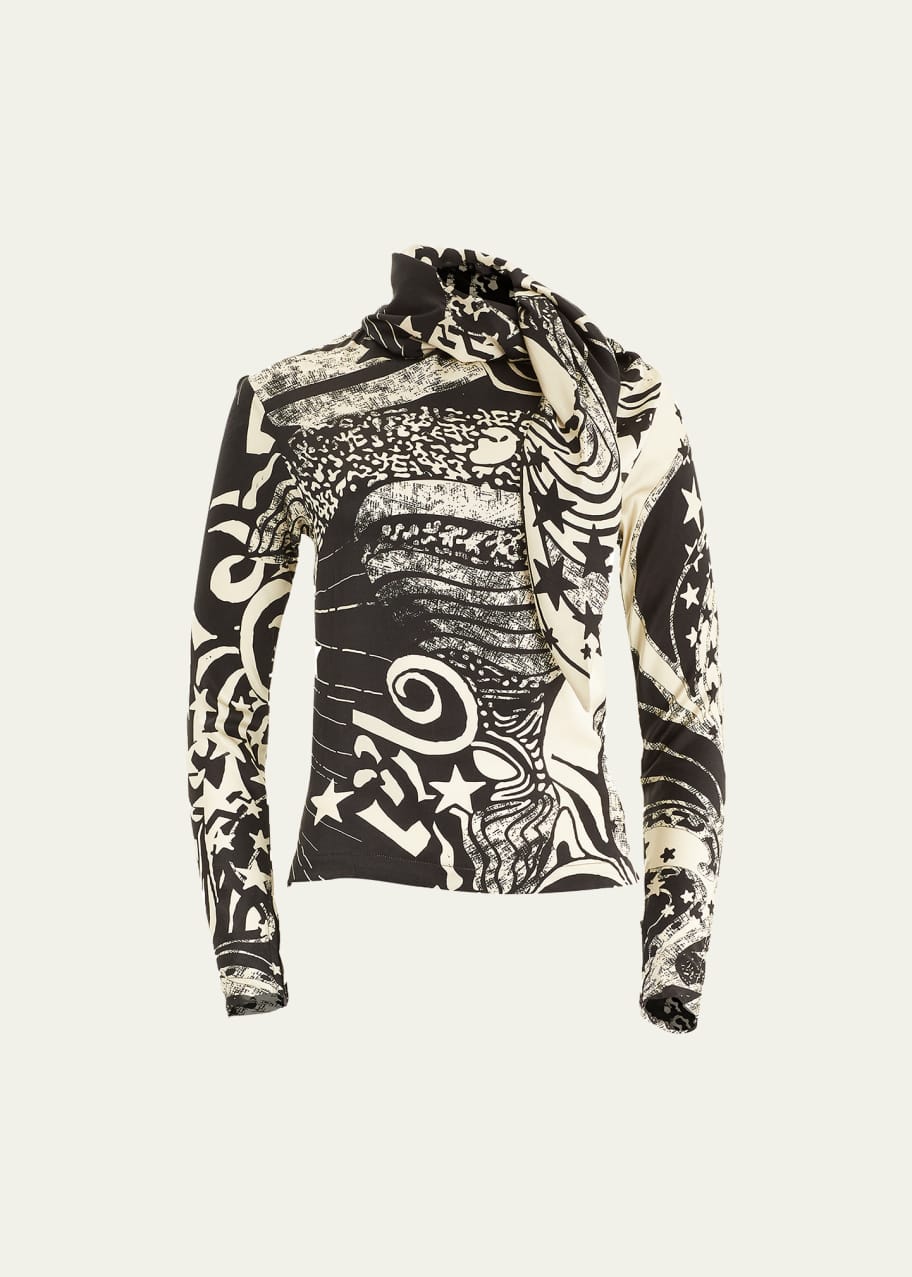 Image 1 of 1: Joni Button-Front Printed Silk Blouse
