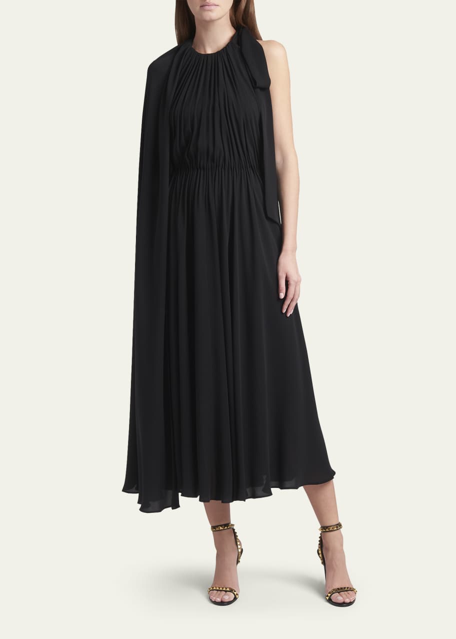Valentino Garavani Pleated Halter Neck Cape Back Georgette Maxi