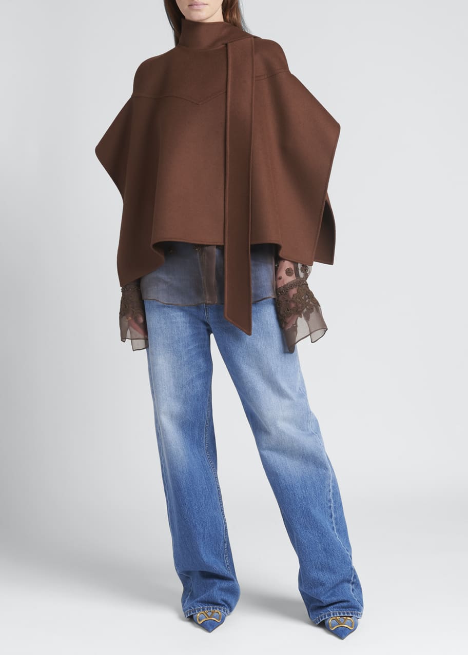5820.VALENTINO シルク カシミヤ 混 リボン ポンチョ Valentino Garavani Tie-Neck Wool-Cashmere Poncho - Bergdorf Goodman