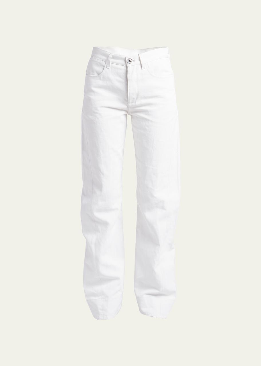 Jil Sander Straight Leg Arched-Hem Cotton-Linen Trousers