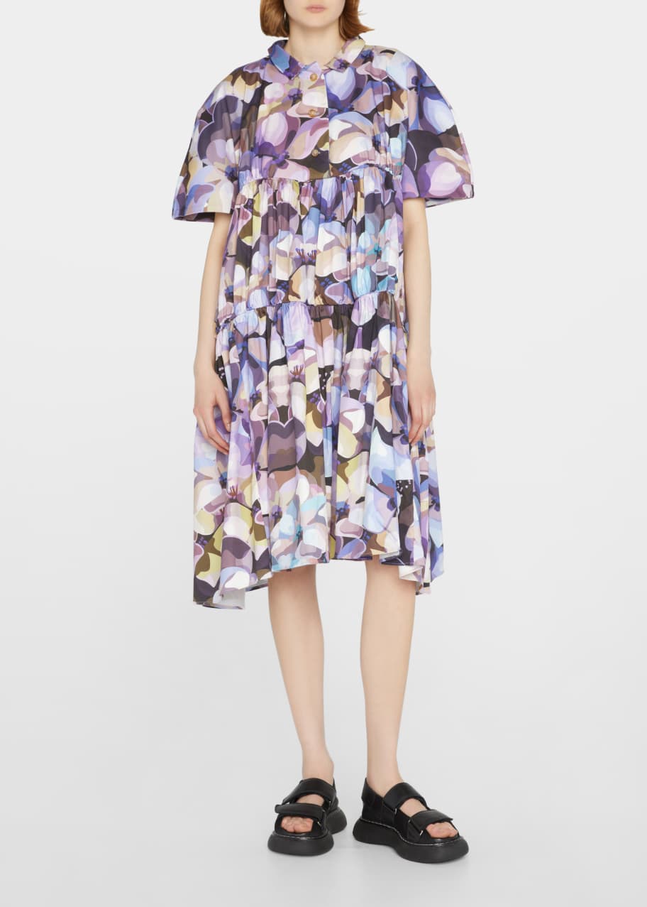 Kika Vargas Floral-Print Tiered Midi Shirtdress - Bergdorf Goodman