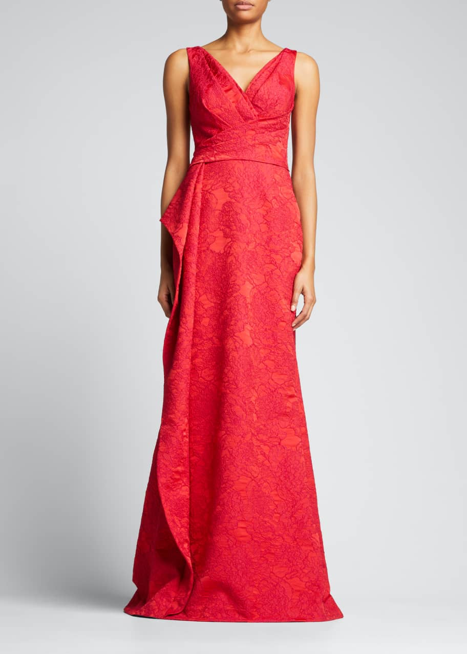 V Neck Draped Side Peplum Gown
