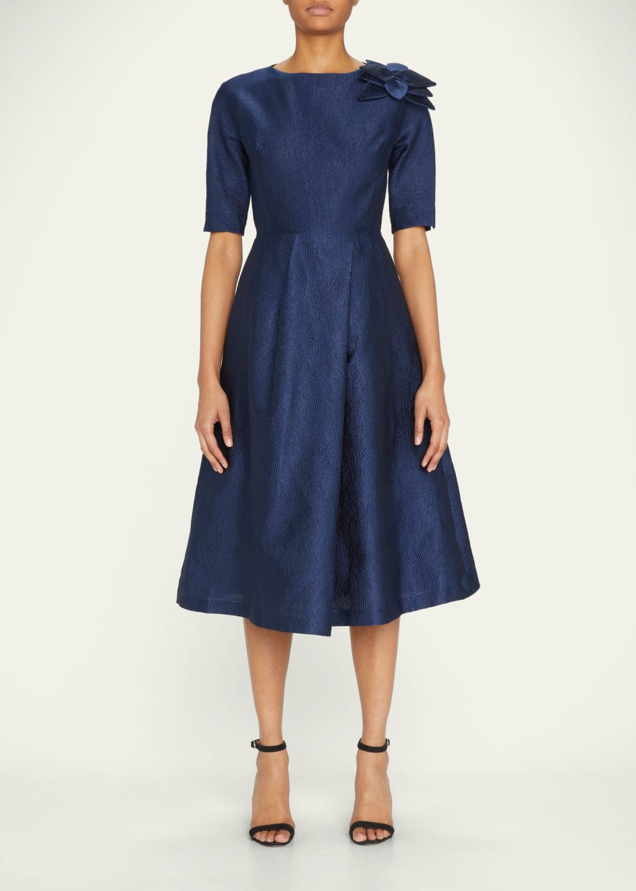 Rickie Freeman for Teri Jon Elbow-Sleeve Textured Jacquard Dress - Bergdorf  Goodman
