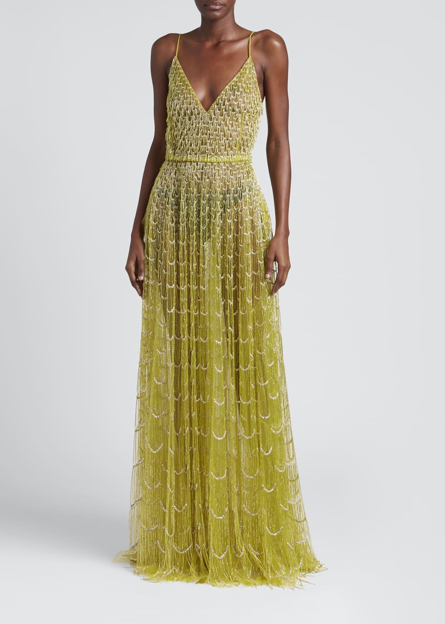 valentino beaded dress Valentino Peach Beaded Sequin Evening Dress With Beaded Silk Rope Belt main image 0
