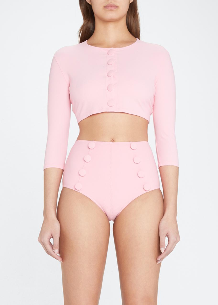 Lisa Marie Fernandez Button-Front 3/4-Sleeve Swim Cardigan
