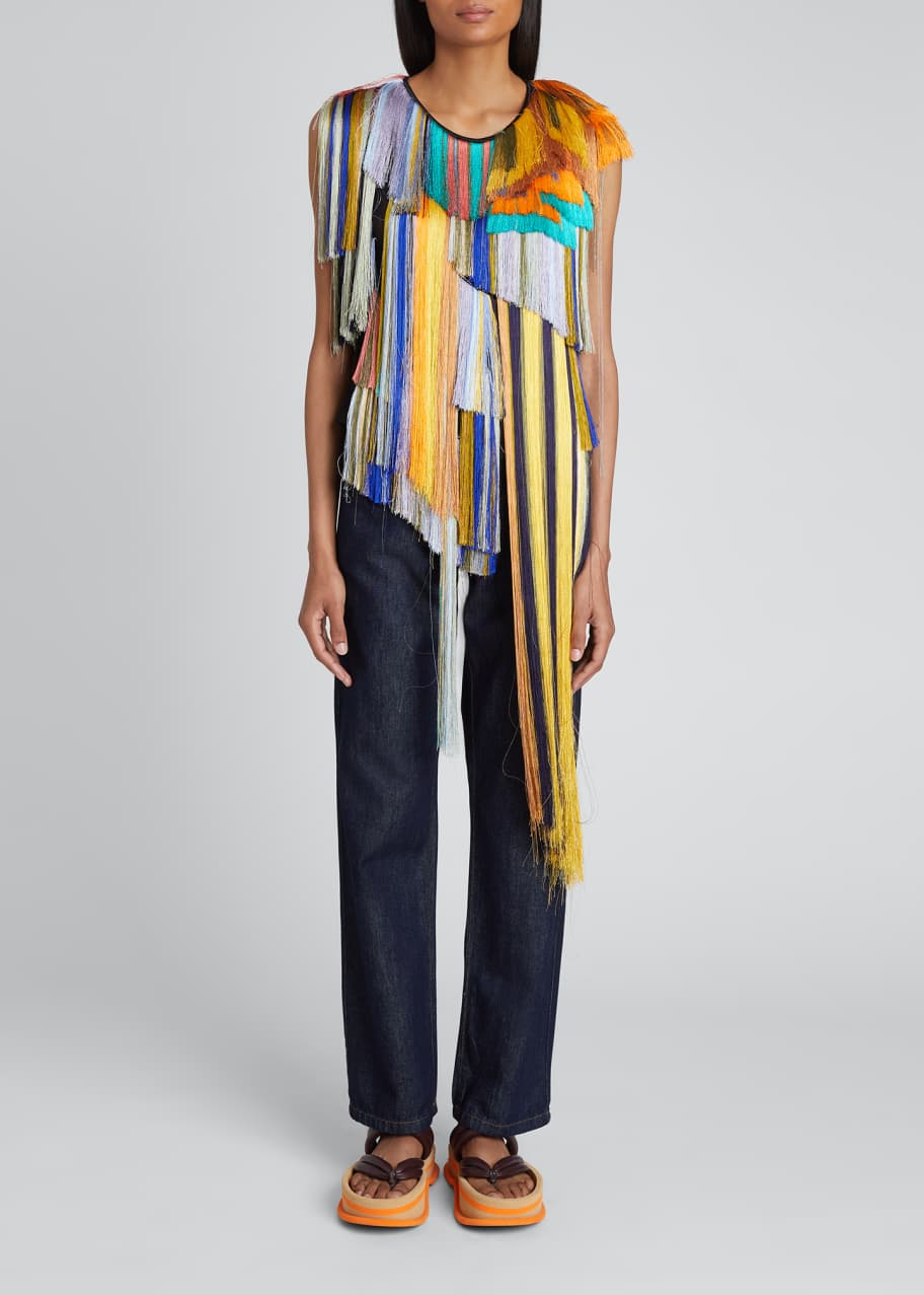 Dries Van Noten Asymmetric Tiered Fringe Top - Bergdorf Goodman