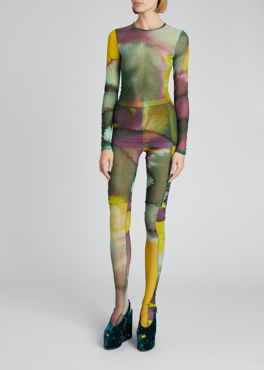 Dries Van Noten Watercolor Long-Sleeve Stretch Mesh Top - Bergdorf 